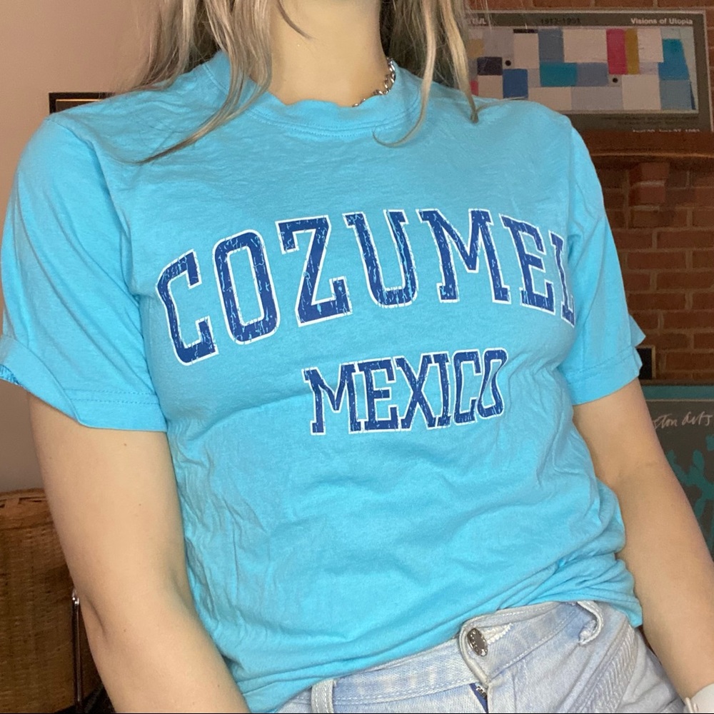 Y2K Cozumel Mexico Neon Tourist Destination Travel Tee Pastel Vacation S…